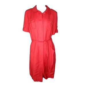 Calvin Klein Red Linen Blend Shirt Dress 12